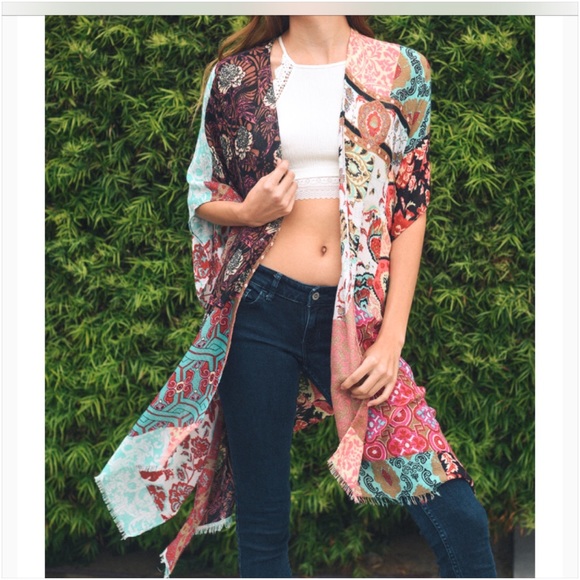 Boho Chic Kimono Wrap Swim Coverup O/S - Picture 4 of 8